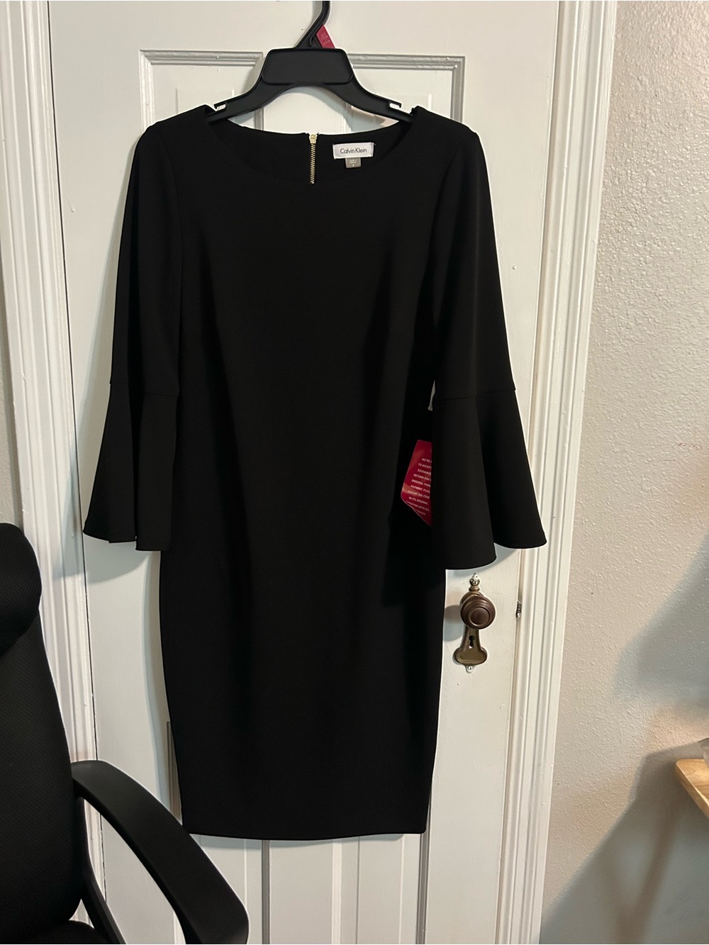 Calvin Klein Black Bell-Sleeve Midi Sheath Dress